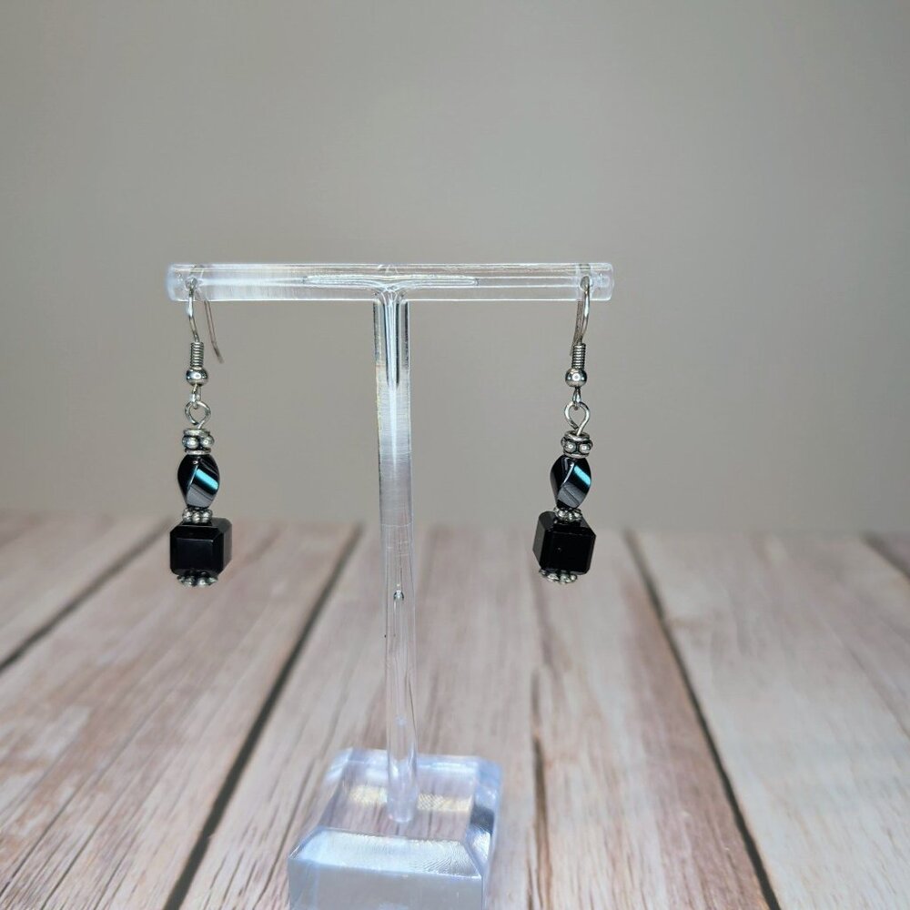 Handmade Magnetic Hematite & Crystal Dangle Earrings 1" Long For Women